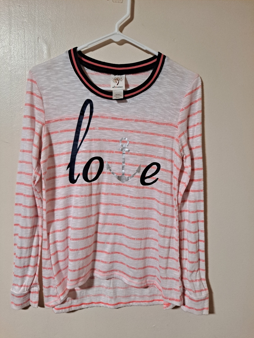 Girls' Long Sleeve 'Love' Stripe Top - Pink & White